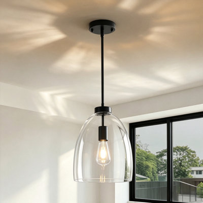 Single Light Clear Bell Glass Pendant Light with Adjustable Rod