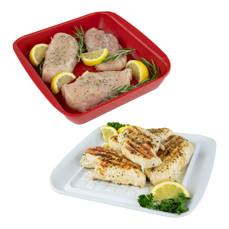 Marinade et plateaux pour barbecue Tovolo, L 10,50 po x L 10,50 po x H 2 po, Rouge / blanc