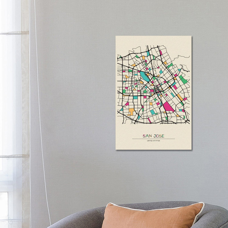 San Jose, California Map 1 Piece Wrapped Canvas Wall Art, 66.04 cm H x 45.72 cm W x 3.175 cm D