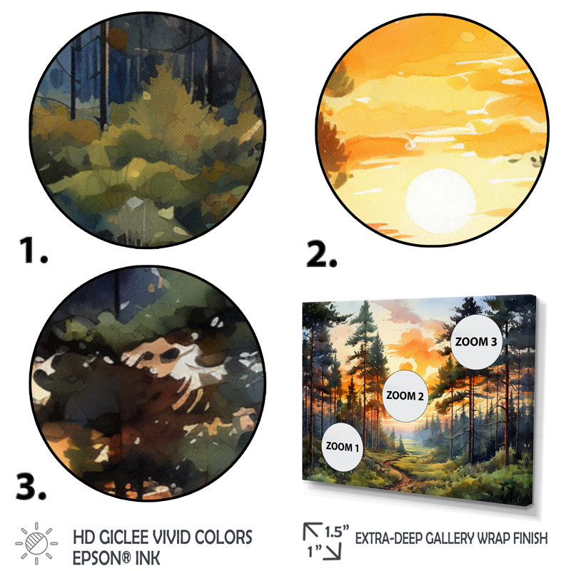 Pine Tree Sunset Glow I - Tree Pine Framed Art, 34" H x 44" W x 1.5" D, Black Single Picture Framed