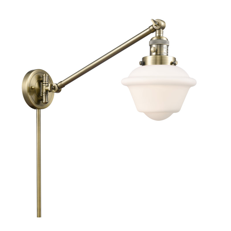 Calliope Plug-in Swing Arm Sconce, 3.5 Watt Vintage LED Bulb, Antique Brass, Matte White Cased