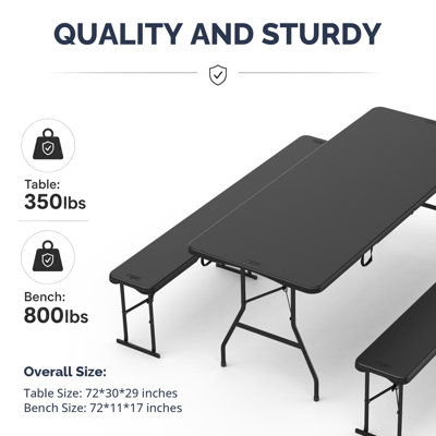 3 Piece Folding Table and Bench Set 6ft HDPE Blow Molded Plastic