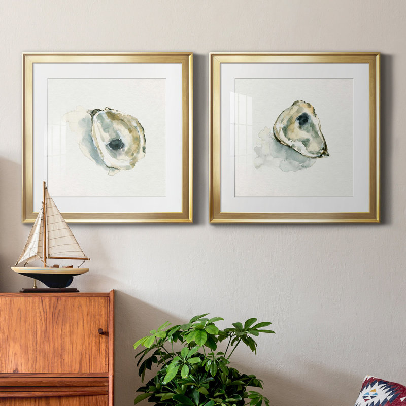 " Old Salt Shell I " 2 - Pieces, 17.5" H x 35" W, Gold, Framed Print with Mat