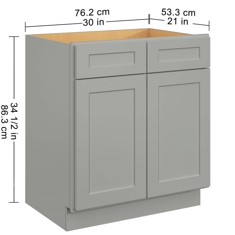 Armoire 30 po x 21 po x 34,5 po en contreplaqué gris Shaker pour base de lavabo de salle de bain et de cuisine, Gris