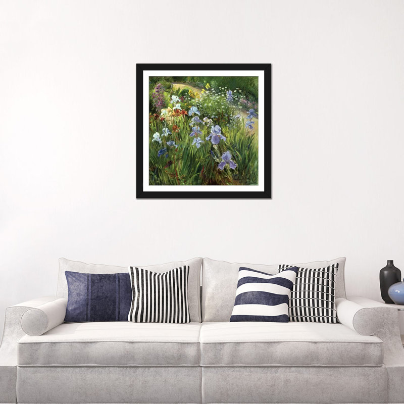 «Irises and Oxeye Daisies», reproduction sur toile, H 16 po x l 16 po x P 1 po, Papier d'art encadré noir, Blanc