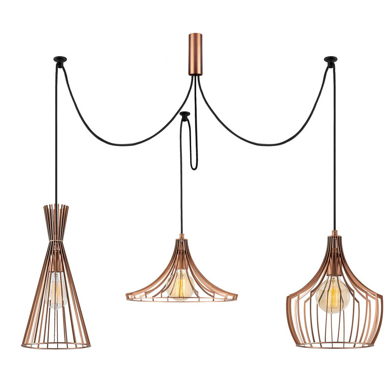 Modern Copper Chandelier, Adjustable Height, 44.9 in Diameter x 51.2 in Height | Metal Body, 3 x E27 Max 40W Sockets | Perfect for Dining Rooms & Entryways, Elegant Novelty Design, IP20 Rated