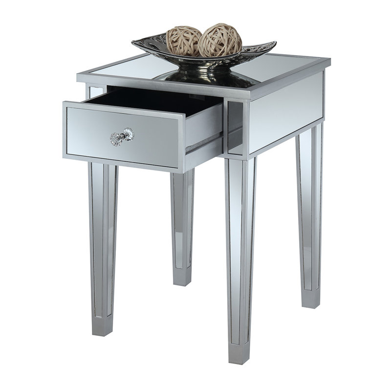 Table de bout avec rangement Claybrooks, Argent / Miroir