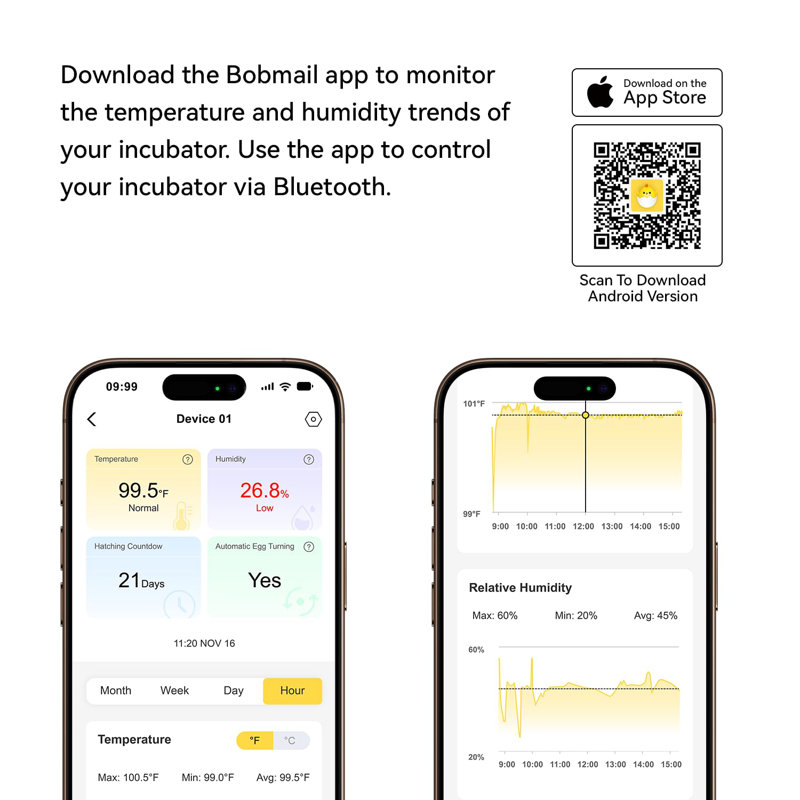 21 Egg Incubator, App Record Temperature and Humidity Data During Incubation, Incubator with Automatic Egg Turning and Humidity Control, Hold 21 Chicken Eggs (Blue)