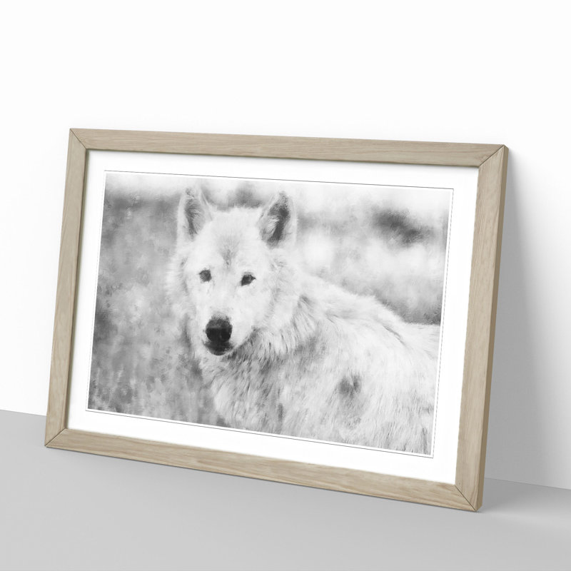 White Wolf - Picture Frame Painting, 36cm H x 48cm W x 2cm D, Oak Framed