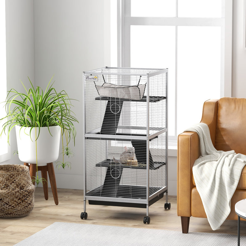 Cage à petits animaux avec rampe Susanna, Argent argent, 44.75" H x 20.5" W x 20.5" D