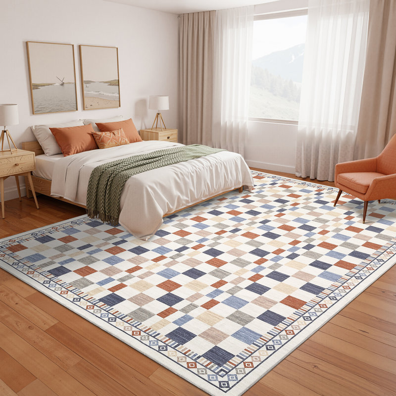 Washable Rugs for Living Room Modern Abstract Checkered Area Rugs Non Slip Carpet Indoor Stain Resistant Carpet for Dining Room Playroom Nursery