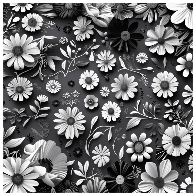 Housse de couette moderne BlackWhiteFloral Bedding, Grand lit