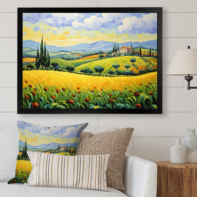 Vangogh Rolling Hills II - Vangogh, art encadré, H 16 po x l 32 po x P 1 po, Cadre simple noir
