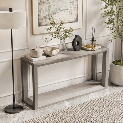 60-Inch Rectangular Solid Wood Veneer Console Table with Wide Tabletop