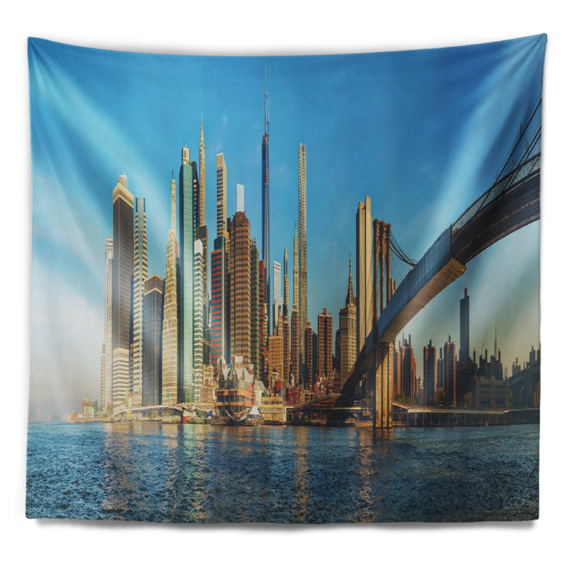 Tapisserie du paysage urbain de New York avec pont de Brooklyn, H 50 po x l 60 po
