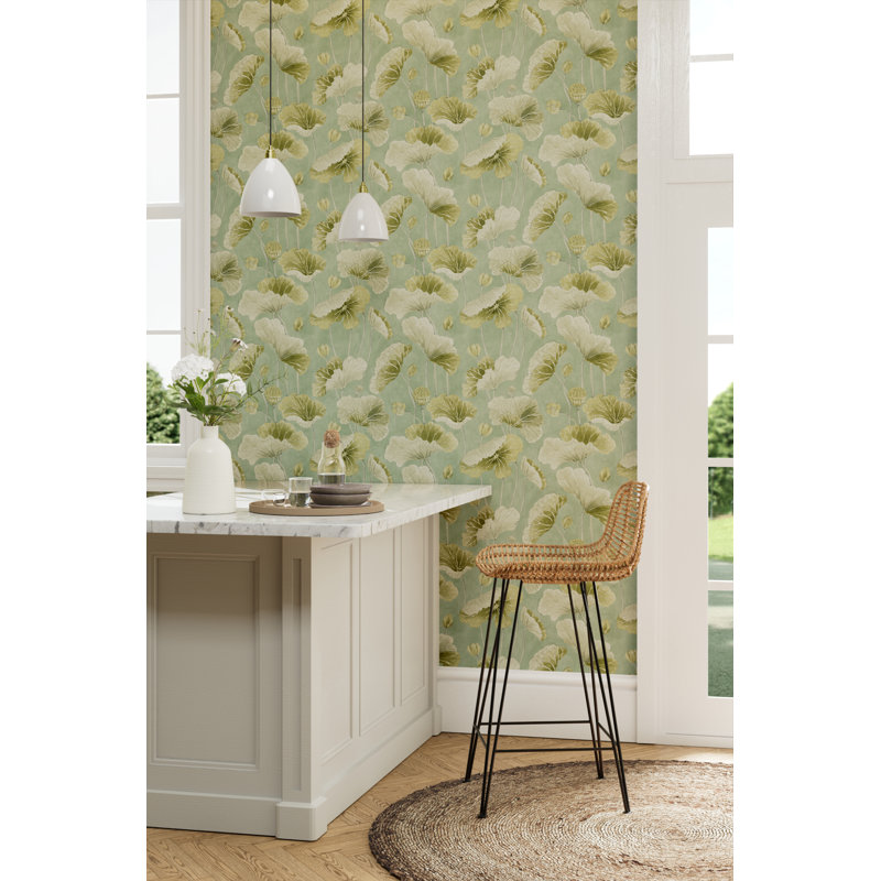 Lotus Leaf 10.05m x 68.6cm Matte Wallpaper Roll, Green