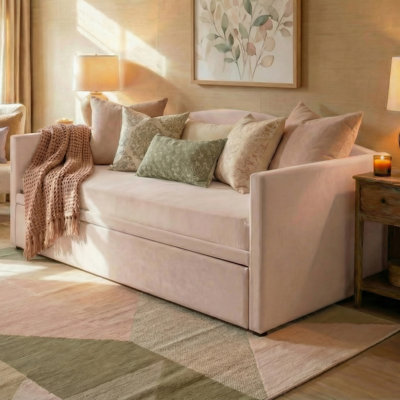 Upholstered Daybed With Trundle – Slat Support