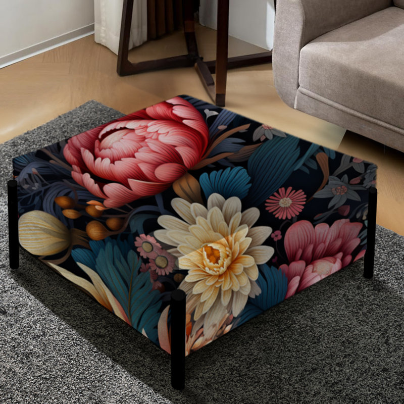 Kaléidoscope floral éclectique rose et bleu - Grand repose-pieds carré éclectique