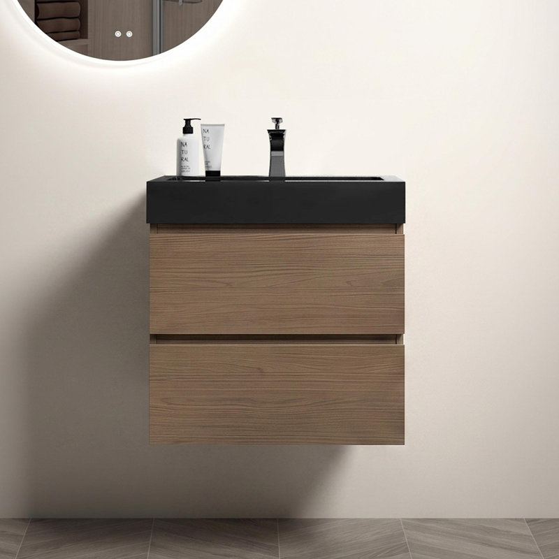 Meuble-lavabo mural 24 po avec lavabo et 2 tiroirs 24 po, 24, Noir