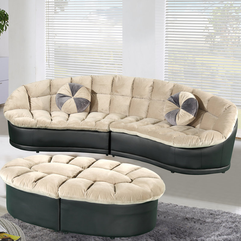 Velvet Curved Sectional Symmetrical, Light Brown