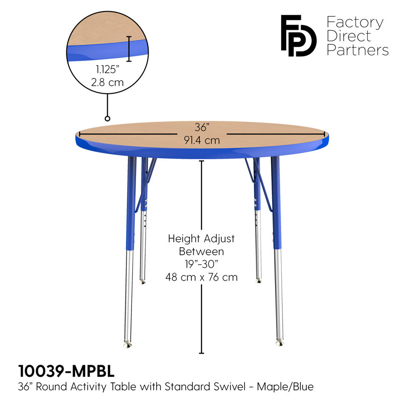 Table ronde à hauteur réglable, 36", Érable / bleu, Gris