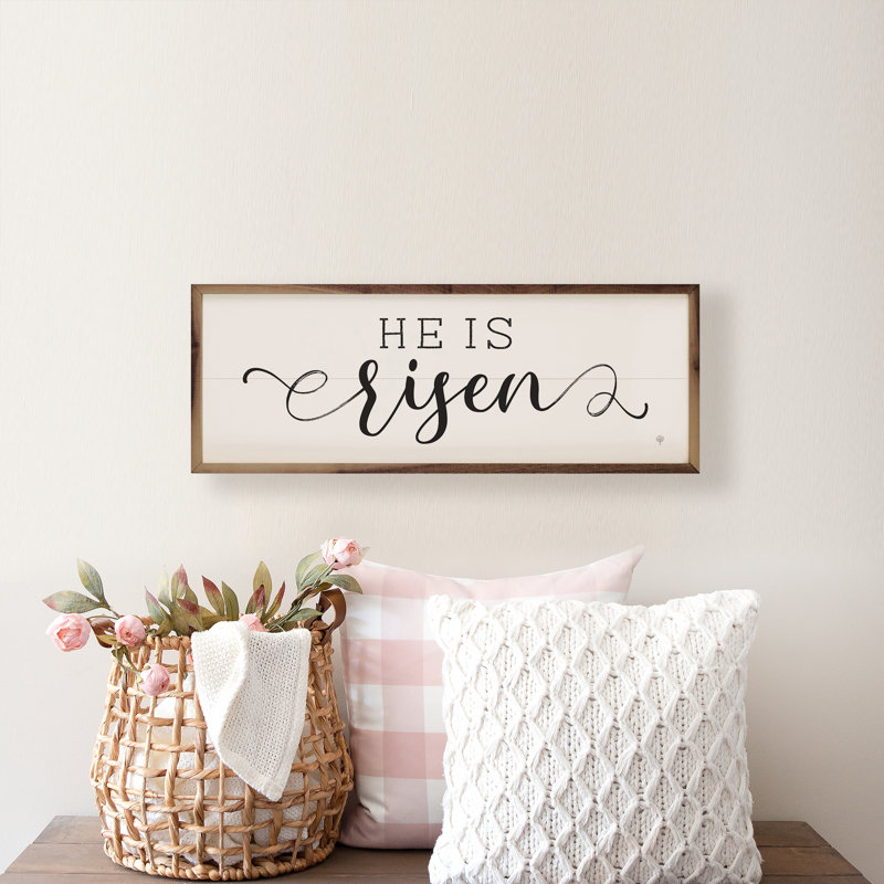 He Is Risen Script II White, 8" H x 24" W x 1" D
