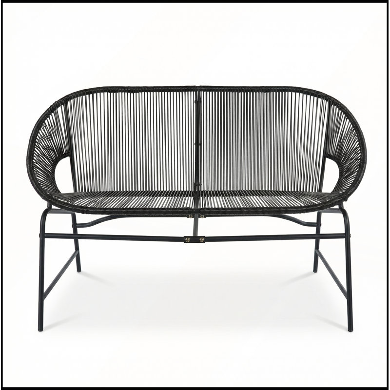 Causeuse d'extérieur en osier de patio avec structure en fer, Noir