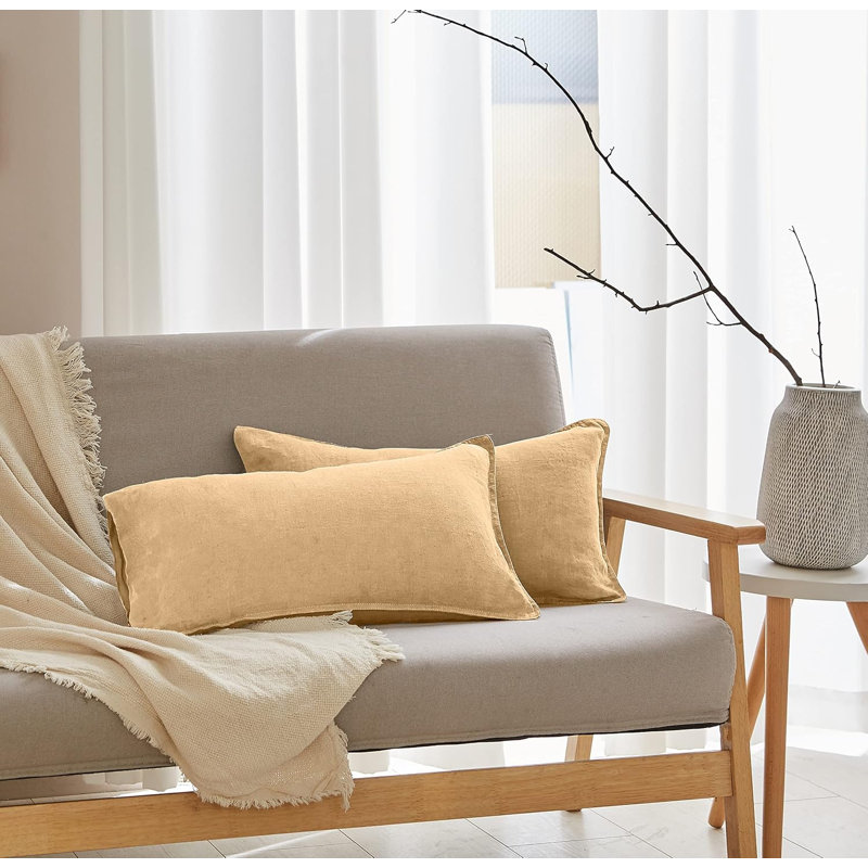 Housse de coussin lombaire 100% lin 12 X 20 pouces, ensemble de 2 coussins décoratifs rectangulaires, Sable