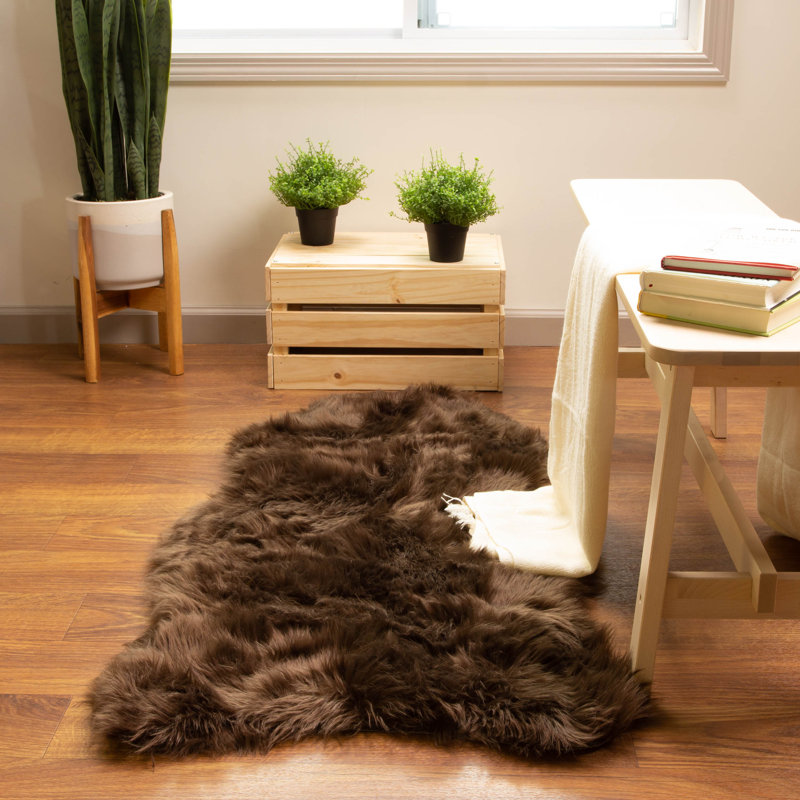 Diller Dark Brown Faux Fur Machine Washable Shag Fluffy Area Rug, Novelty 2' x 4'