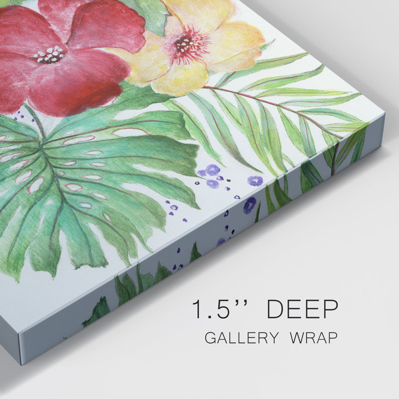 Fleurs tropicales - peinture sur toile tendue, H 16 po x l 16 po x P 1 po