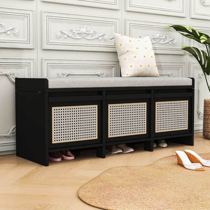 Upholstered Storage Bench, Black