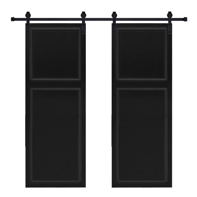 Porte de grange double en panneau de fibres à densité moyenne noyer noir avec 2 panneaux de 84 po x 42 po Double
