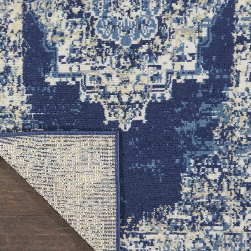 Tapis oriental bleu / blanc Burnie, Tapis de couloir 2 pi 3 po x 7 pi 6 po