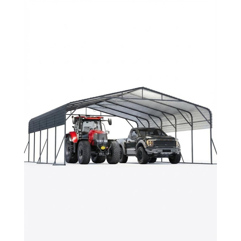 20 x 25 Ft Heavy Duty Metal Carport with LED Light, Galvanized Steel Roof, Removable Sidewalls, Reinforced Base, Gray