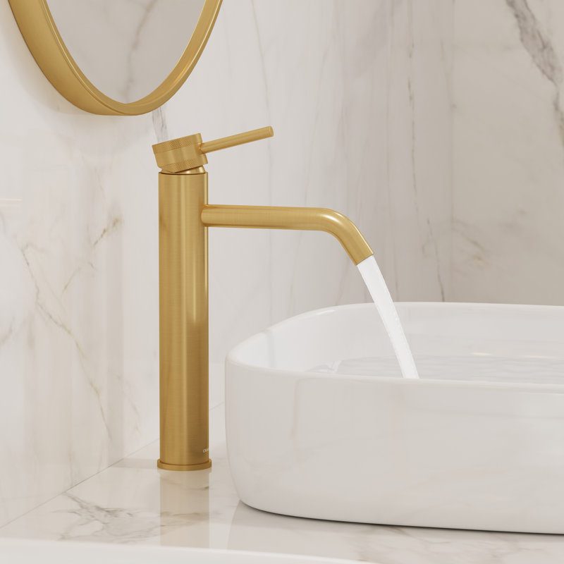Angelsey 12" H Vessel Sink Faucet with Pop-Up Drain, Single-Hole Single-Handle Round Bathroom Faucet in Brushed Gold