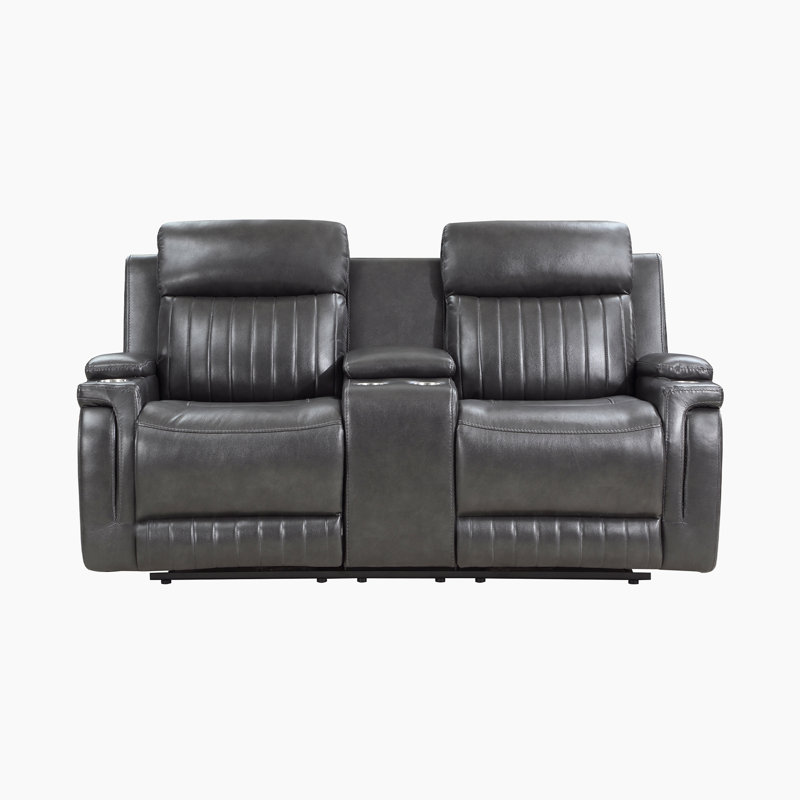 Causeuse inclinable manuelle en similicuir 72,5 po Winfree avec console centrale intégrée et siège en mousse haute densité