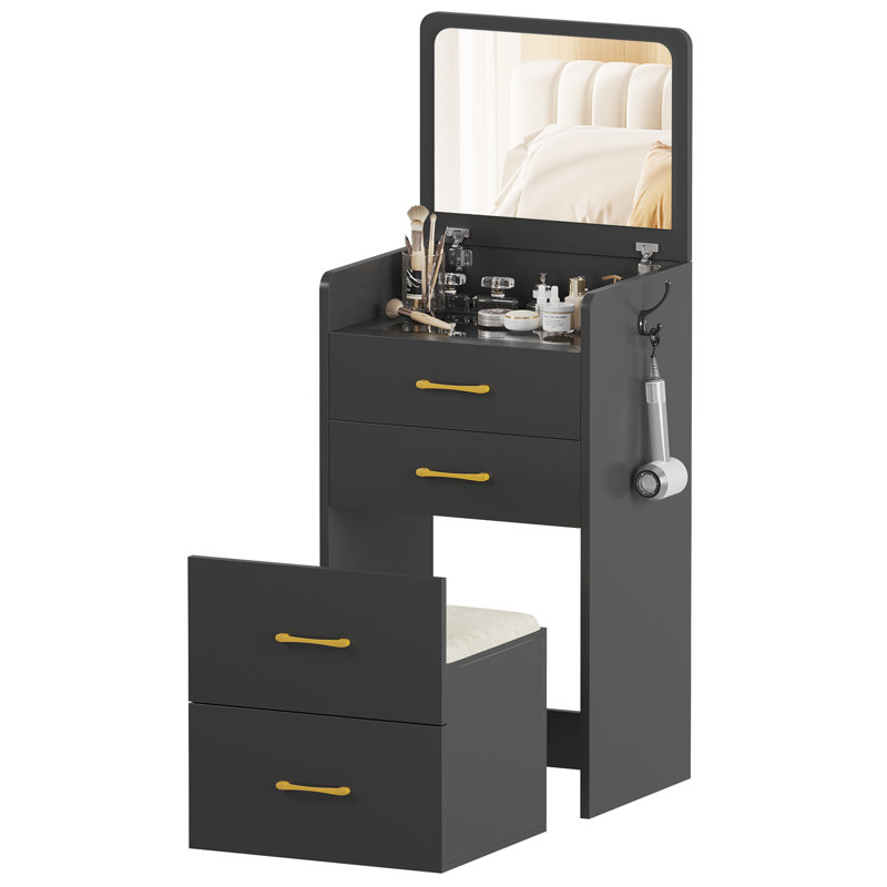 Dressing Table with Mirror, Black