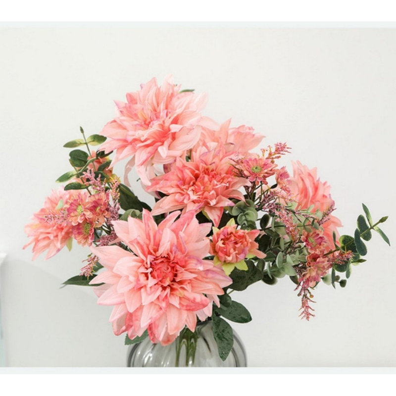Arrangement floral de dahlia artificiel pour remplisseur de vase, bouquet de fleurs à longue tige de verdure de ferme pour décoration de fête de mariage