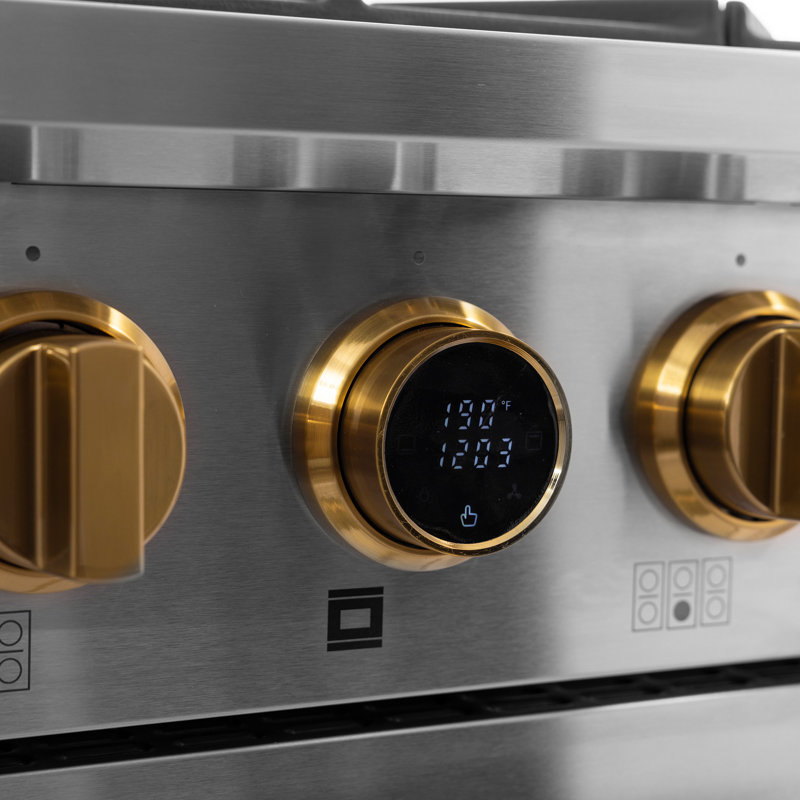 36 in. 5.2 cu. ft. Dual Fuel Range in Stainless Steel with Gold Accents and Kucht Horus Thermostat, Natural Gas