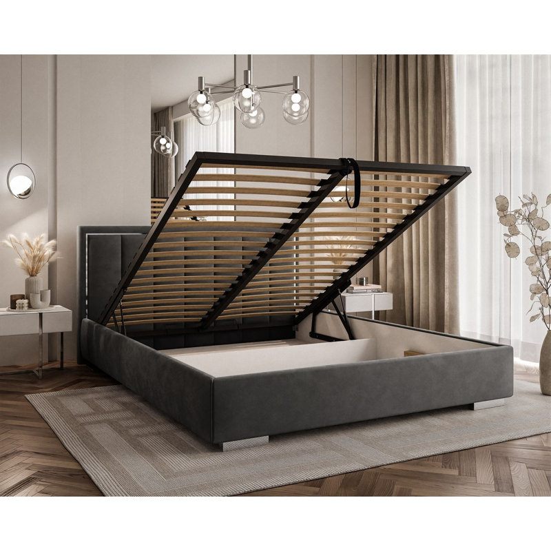 Upholstered Ottoman Bed, Dark Grey, Single (100 x 205 cm)