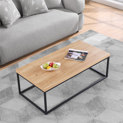 Table basse de salon, rectangulaire, finition chêne naturel, bois et métal, 47 pouces de long, charge maximale 220 lb.