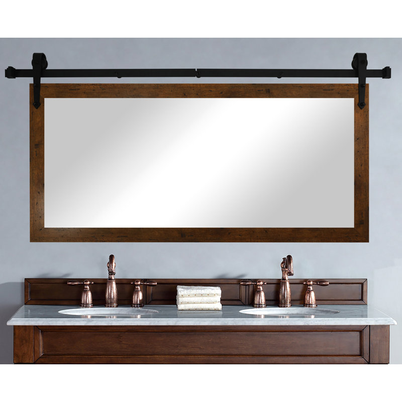 Miroir de salle de bain / meuble-lavabo Neace, H 31 po x l 56 po, Noyer clair