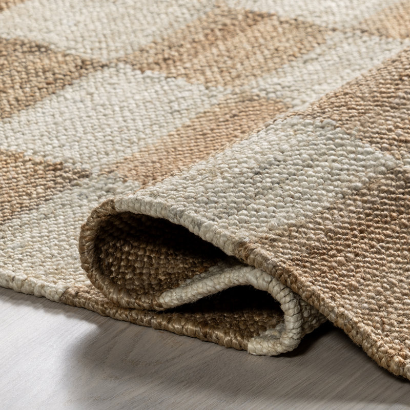 Ivory and Beige Checkered Cotton Jute Rectangular Rug