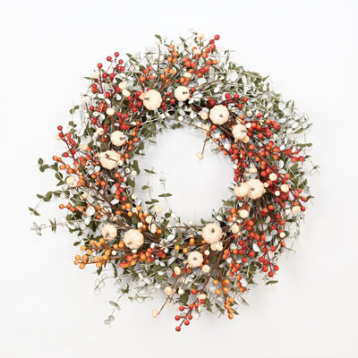 Mini couronne de fleurs de citrouille d'eucalyptus 24 po