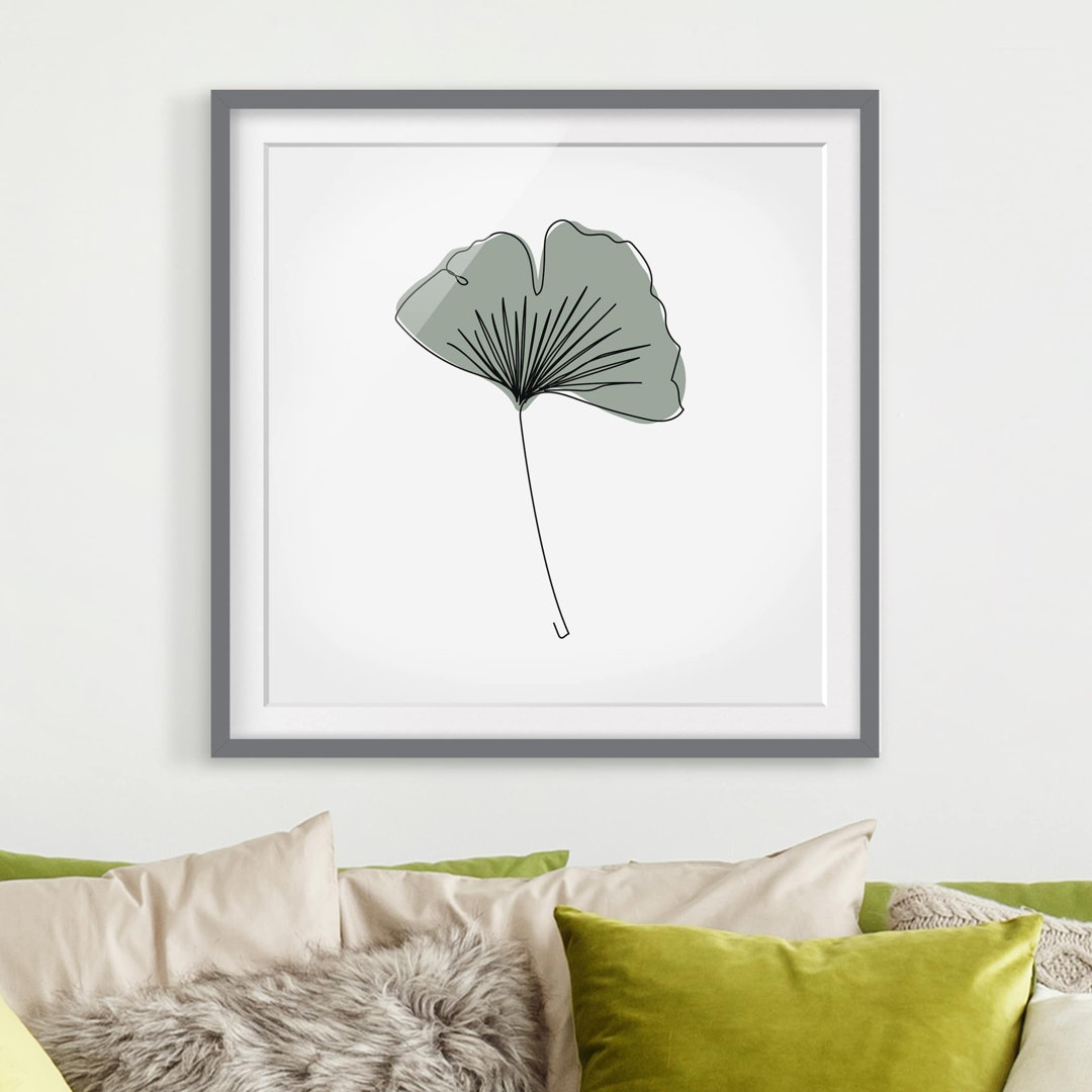 Gerahmtes Poster Gingko Leaf Line Art