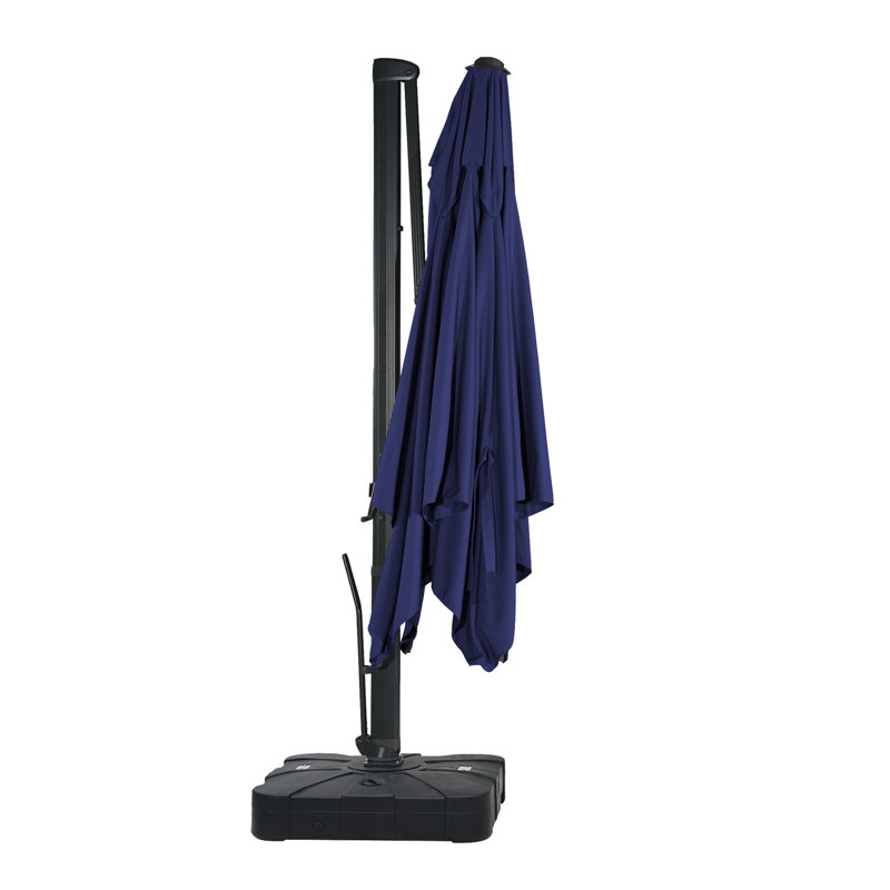 Parasol de patio en porte-à-faux rotatif 10 pi x 13 pi 360 ° avec base, Bleu marine
