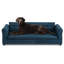 Confortable animal en lin bleu foncé pour les chiens de grande taille et de taille moyenne, conception rectangulaire avec accoudoirs et pieds courts, stabilité facile d'accès