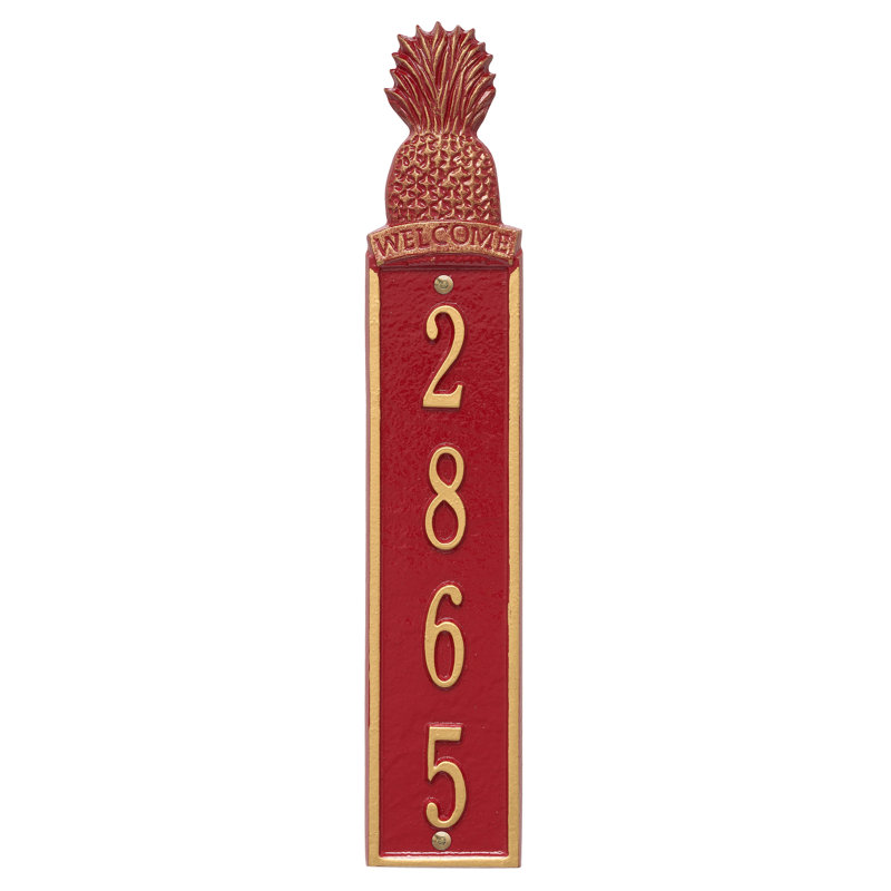 Plaque d'adresse murale à 4 lignes Pineapple, Oui, Rouge / doré