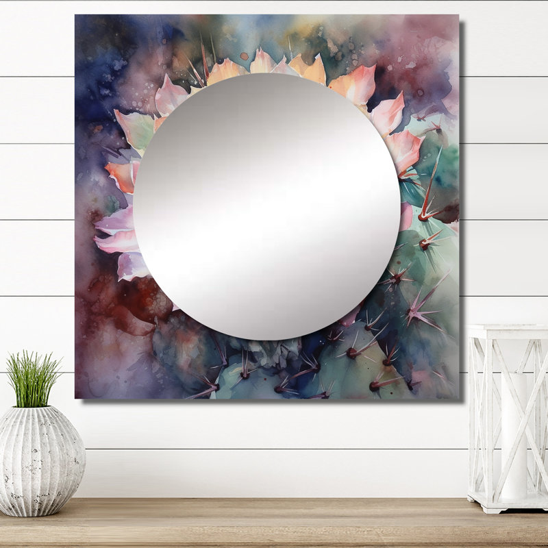 Grennon - Grand miroir mural carré en forme de cactus floral pour chambre à coucher, 23 po x 23 po