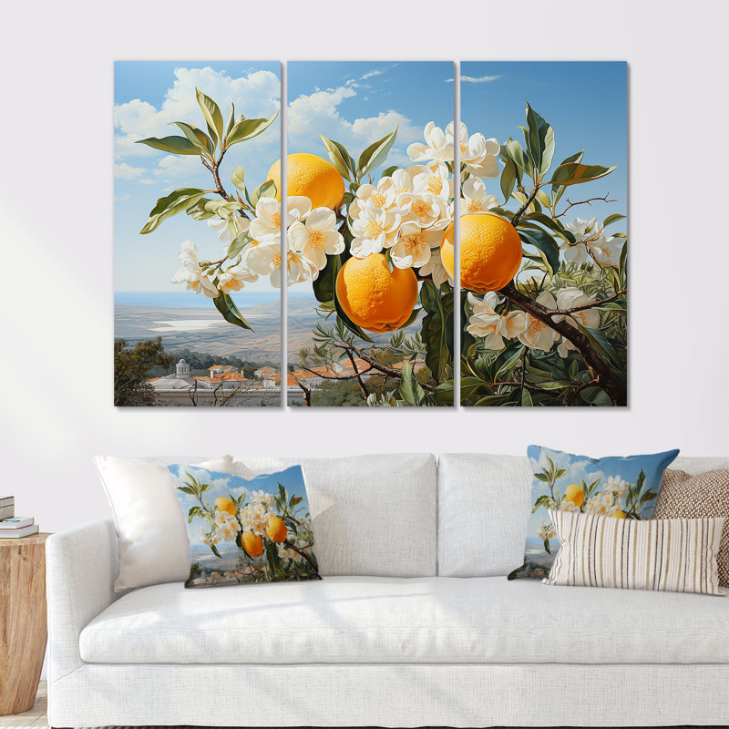 Ensembles ensoleillés de fleurs de plumeria, citronnier, ensemble d'art mural Plumeria, Toile tendue